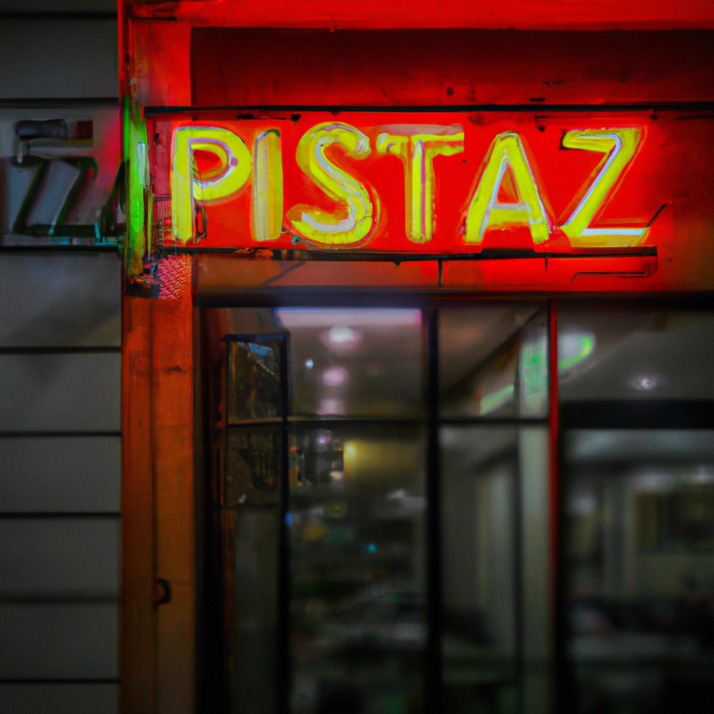 White Crust Pizzeria storefront in Mumbai with neon sign, evening street scene, high detail HDR.